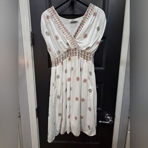 Embroidered Cream Midi Dress
